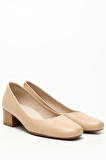 NUDE Gön Hakiki Deri Yuvarlak Burun Kısa Kalın Topuklu Kadın Ayakkabı 24100