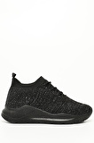 SİYAH Gön Yuvarlak Burun Dolgu Taban Triko Kadın Sneaker 35190