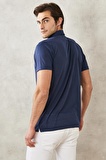 Erkek Lacivert Slim Fit Dar Kesim Polo Yaka Düz Casual Tişört