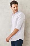 Erkek Beyaz-mavi Ütü Gerektirmeyen Non-ıron Slim Fit Dar Kesim Klasik Yaka %100 Pamuk Kareli Gömlek