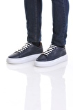 Lacivert Casual Bağcıklı Deri Sneakers | 43