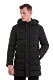 Siyah Slim Fit Hakim Yaka Kapüşonlu Basic Kaban | XL