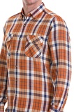 Turuncu Slim Fit Kareli 100% Pamuklu Düğmeli Yaka Uzun Kollu Casual Gömlek | XL