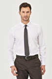 Erkek Beyaz Ütü Gerektirmeyen Non-iron Slim Fit Dar Kesim %100 Pamuk Armürlü Gömlek