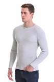 Gri Slim Fit Fitilli Bisiklet Yaka Yünlü Triko Kazak | XL