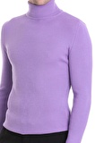 Lila Slim Fit Fitilli Balıkçı Yaka Yünlü Triko Kazak | XL