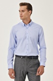 Erkek Açık Mavi Ütü Gerektirmeyen Non -ıron Slim Fit Dar Kesim %100 Pamuk Düğmeli Yaka Gömlek