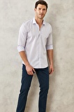Erkek Beyaz-mavi Ütü Gerektirmeyen Non-ıron Slim Fit Dar Kesim Klasik Yaka %100 Pamuk Kareli Gömlek