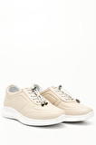 BEJ Gön Hakiki Deri Yuvarlak Burun Dolgu Taban Bağcıklı  Kadın Sneaker 42320