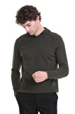 Haki Regular Fit Jakarlı Kapüşonlu Triko Kazak | S