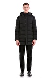 Siyah Slim Fit Hakim Yaka Kapüşonlu Basic Kaban | XL