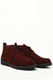 BORDO SÜET Gön Hakiki Deri Yuvarlak Burun Kauçuk Taban Bağcıklı Kadın Günlük Bot 51456