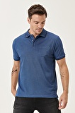 Erkek Çekmeyen Pamuklu Kumaş Regular Fit Geniş Kesim Laci-indigo Kıvrılmaz Polo Yaka Cepli Tişört