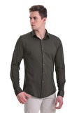 Yeşil Slim Fit Baskılı 100% Pamuklu Slim Yaka Uzun Kollu Baskılı Casual Gömlek | S