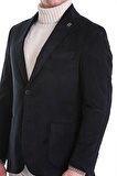 Lacivert Slim Fit Düz Mono Yaka Pamuklu Kadife Ceket | 50