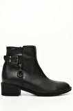 SİYAH Gön Hakiki Deri Yuvarlak Burun Kauçuk Taban Topuklu Fermuarlı Tokalı Kadın Günlük Bot 50414