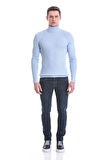 Mavi  Slim Fit Fitilli Balıkçı Yaka Yünlü Triko Kazak | M