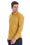 Hardal Slim Fit Düz 100% Pamuklu Düğmeli Yaka Uzun Kollu Klasik Gömlek | XL