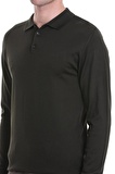 Haki Regular Fit Düz Polo Yaka Triko Kazak | M