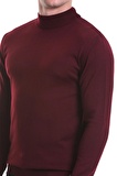 Bordo Regular Fit Düz Yarım Balıkçı Yaka Yünlü Triko Kazak | S