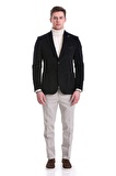 Lacivert Slim Fit Düz Mono Yaka Pamuklu Kadife Ceket | 50