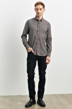 Erkek Kahverengi Slim Fit Dar Kesim Düğmeli Yaka Flanel Oduncu Gömlek