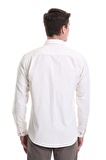 Bej Slim Fit Düz 100% Pamuklu Düğmeli Yaka Uzun Kollu Klasik Gömlek | L