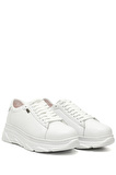 BEYAZ Gön Hakiki Deri Yuvarlak Burun Dolgu Taban Bağcıklı Kadın Sneaker 24166