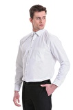 Beyaz Klasik Fit Baskılı Pamuklu Slim Yaka Uzun Kollu Klasik Gömlek | XL