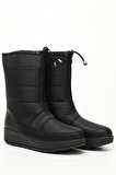 SİYAH Gön Yuvarlak Burun Ön Fermuarlı Kadın Kar Botu 52416