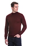 Bordo Regular Fit Düz Yarım Balıkçı Yaka Yünlü Triko Kazak | S