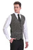 Siyah Regular Fit Desenli Yünlü Triko Yelek | M