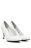BEYAZ Gön Hakiki Deri Sivri Burun İnce Yüksek Topuklu Stiletto Kadın Ayakkabı 15254