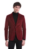 Bordo Slim Fit Düz Mono Yaka Pamuklu Kadife Ceket | 56