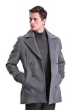 Gri Slim Fit Kruvaze Yünlü Kaşe Kaban | XXL