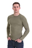 Yeşil Slim Fit Fitilli Bisiklet Yaka Yünlü Triko Kazak | L