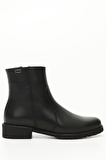 SİYAH Gön Hakiki Deri Yuvarlak Burun Topuklu Kauçuk Taban Fermuarlı Kadın Günlük Bot 47408