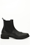 SİYAH Gön Hakiki Deri Yuvarlak Burun Kauçuk Taban Topuklu Lastikli Kadın Günlük Bot  48443