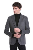 Gri Slim Fit Düz Mono Yaka Casual Ceket | 48
