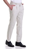 Bej Slim Fit Düz Yandan Cepli Keten Pantolon | 48