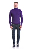 Mor Slim Fit Fitilli Balıkçı Yaka Yünlü Triko Kazak | XXL