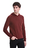 Kiremit Regular Fit Jakarlı Kapüşonlu Triko Kazak | XL