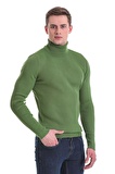 Yeşil Slim Fit Fitilli Balıkçı Yaka Yünlü Triko Kazak | M