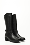 SİYAH FLOTER Gön Hakiki Deri Yuvarlak Burun Kauçuk Taban Topuklu Fermuarlı Tokalı Kadın Günlük Çizme 46575