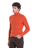 Turuncu Slim Fit Fitilli Balıkçı Yaka Yünlü Triko Kazak | XL
