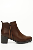 KAHVE ANTİK Gön Hakiki Deri Yuvarlak Burun Topuklu Kauçuk Taban Fermuarlı Kadın Günlük Bot 51460