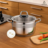 Amboss Saphire Paslanmaz Çelik 14 cm Cam Kapaklı Derin Tencere