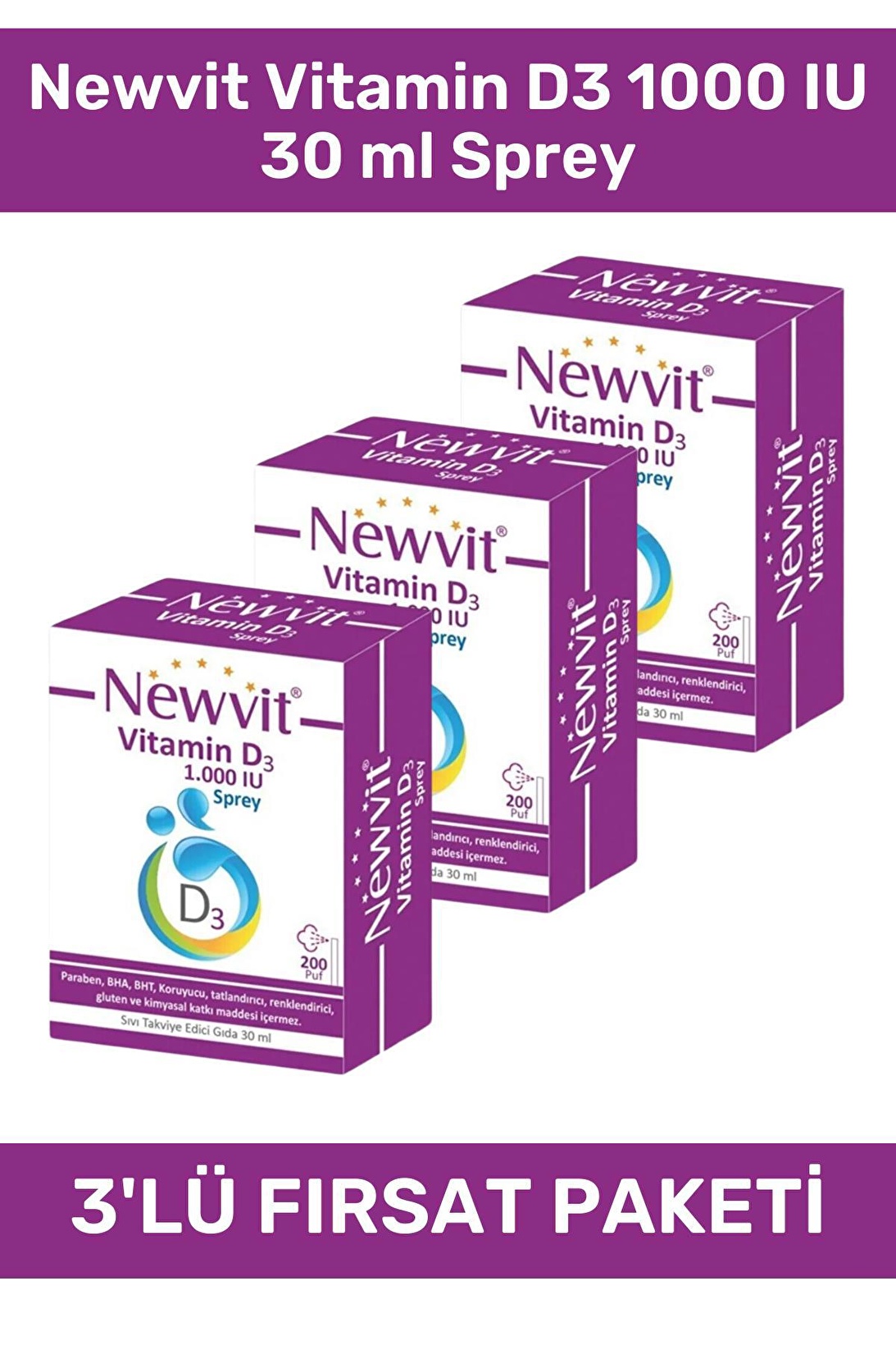 Newvit Vitamin D3 1000 IU 30 ml Sprey 3'lü Set Fiyatları ve Modelleri ...
