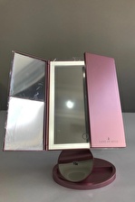 Land Of Myth 1X-2X-3X+10X HD ZOOM 37 Şerit LED Işıklı Makyaj Aynası, 3 Panel, Katlanabilir, Dokunmatik Parlaklık Ayarı (R. Gold)