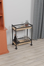 Servis Sunum Arabası Ev Tipi Iki Katlı Şişe Bölmeli Servant Bar Cart Atlantik Çam